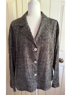 Chico’s Textured Jacquard Blazer Jacket Size 3 XL Black Gray